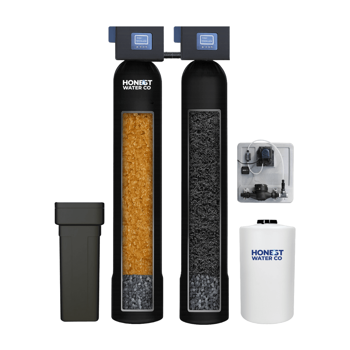 Dual tank system with brine tank and control valves